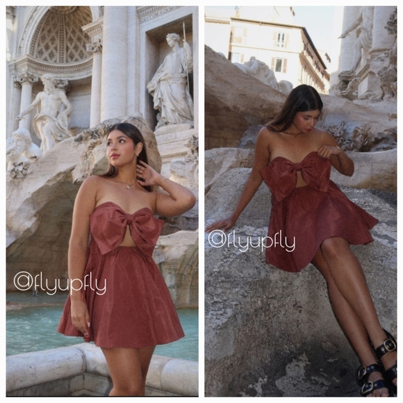 Zara * Bow Mini Dress Brown Size L - Picture 5 of 16